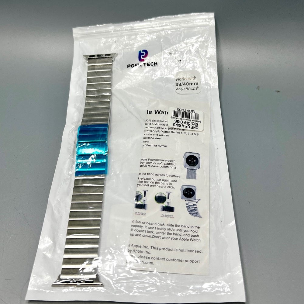 Posh Tech Silver Metal Apple Watch Band With Removable Links. 38-40mm